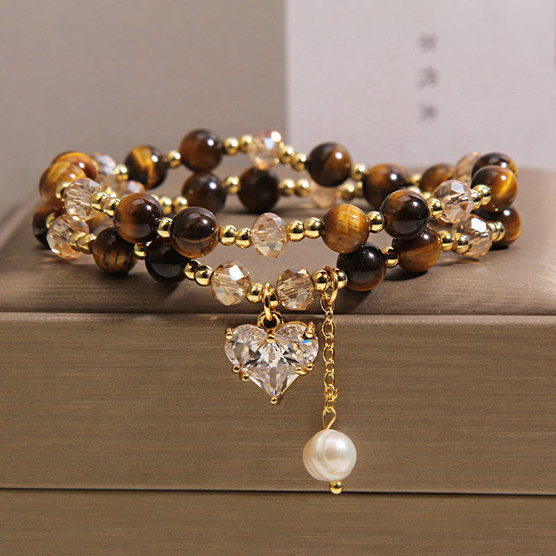 Buddha Stones Pulsera protectora de doble vuelta con forma de corazón de ojo de tigre natural - image 6