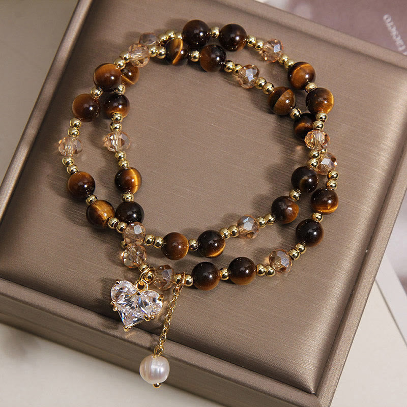 Buddha Stones Pulsera protectora de doble vuelta con forma de corazón de ojo de tigre natural - image 2