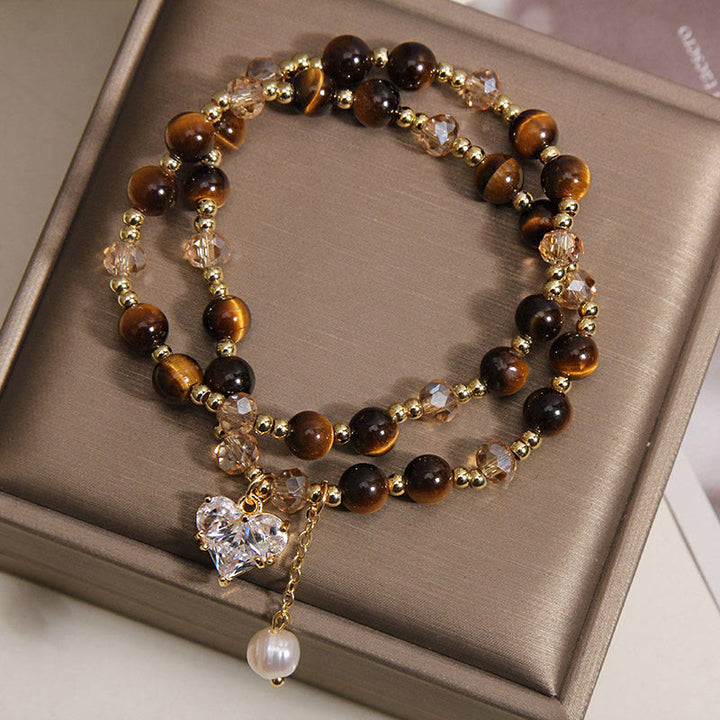 Buddha Stones Pulsera protectora de doble vuelta con forma de corazón de ojo de tigre natural - image 2