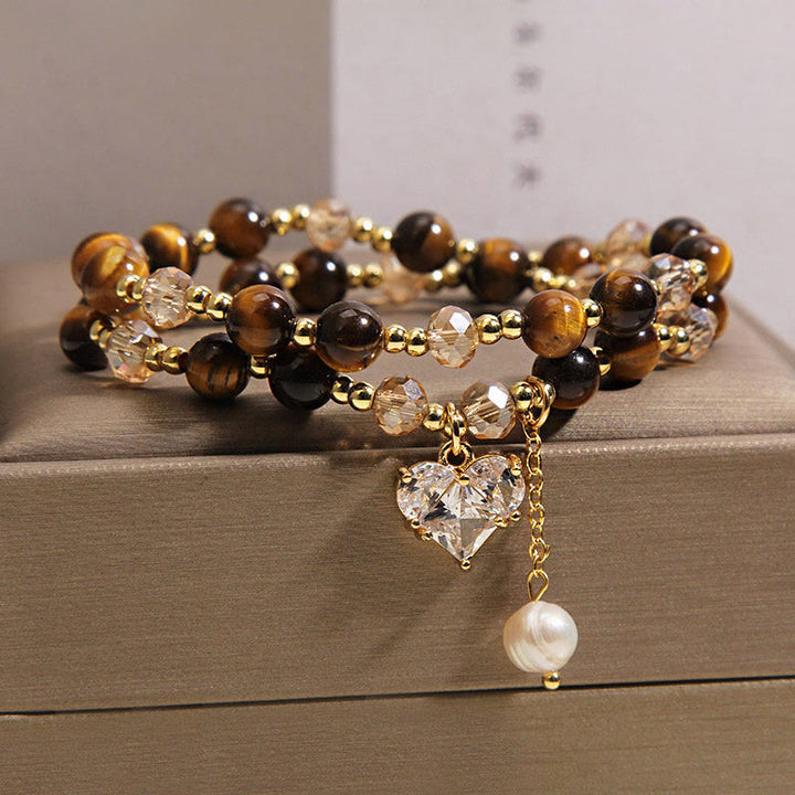 Buddha Stones Pulsera protectora de doble vuelta con forma de corazón de ojo de tigre natural - image 5