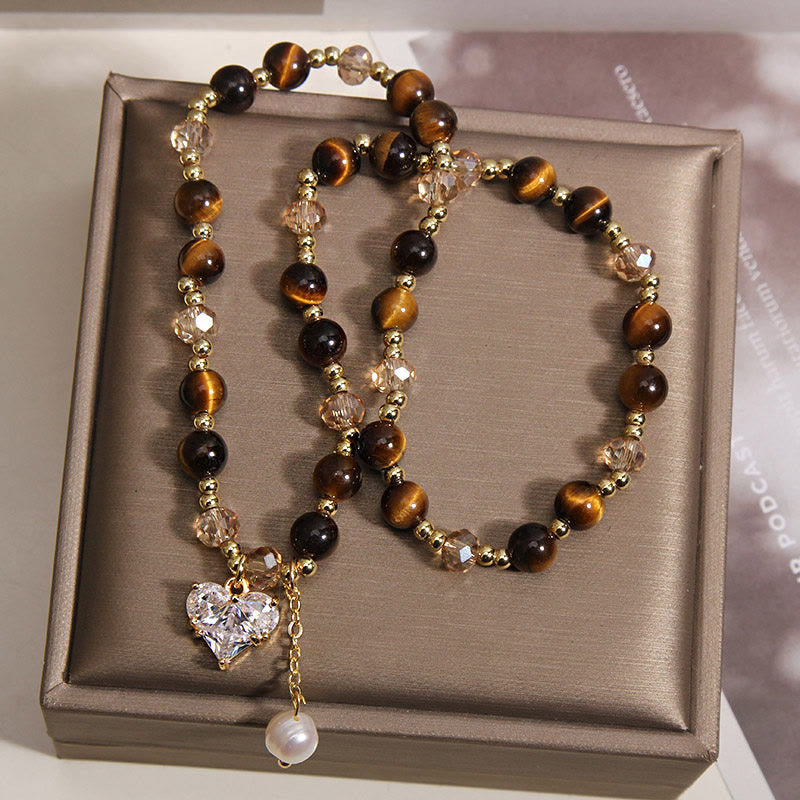 Buddha Stones Pulsera protectora de doble vuelta con forma de corazón de ojo de tigre natural - image 4