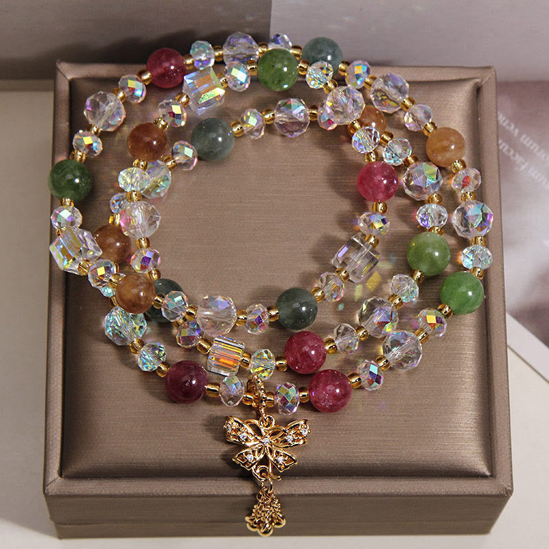 Buddha Stones Pulsera triple de turmalina colorida con mariposa y símbolo de sabiduría - image 1