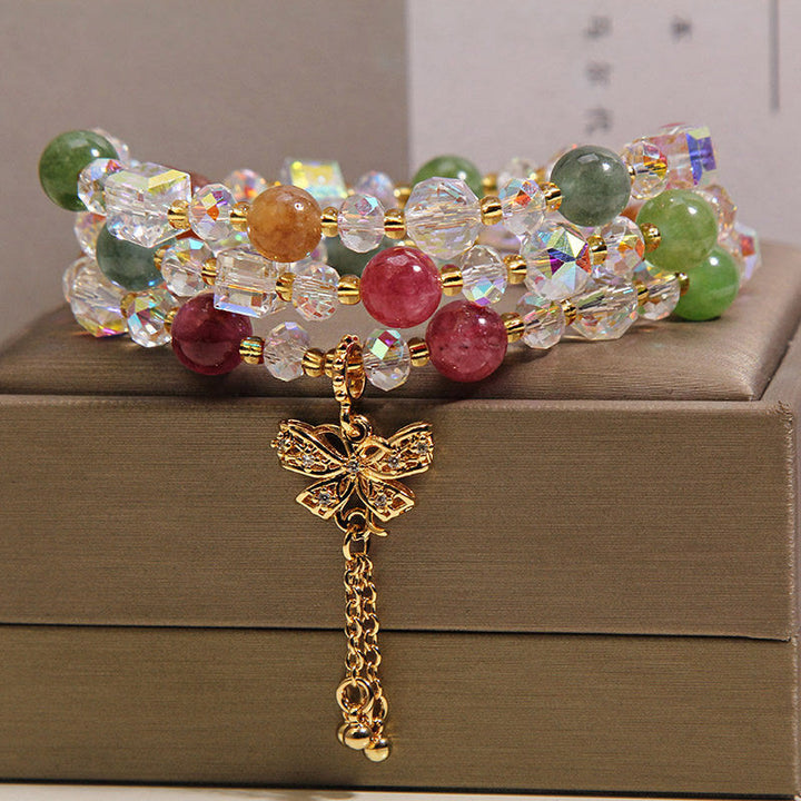 Buddha Stones Pulsera triple de turmalina colorida con mariposa y símbolo de sabiduría - image 5