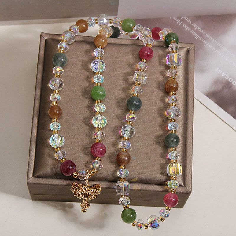 Buddha Stones Pulsera triple de turmalina colorida con mariposa y símbolo de sabiduría - image 3