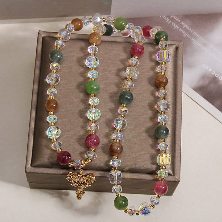 Buddha Stones Pulsera triple de turmalina colorida con mariposa y símbolo de sabiduría - image 3