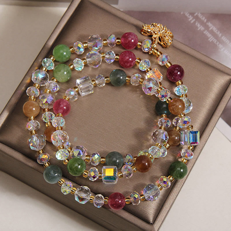 Buddha Stones Pulsera triple de turmalina colorida con mariposa y símbolo de sabiduría - image 2