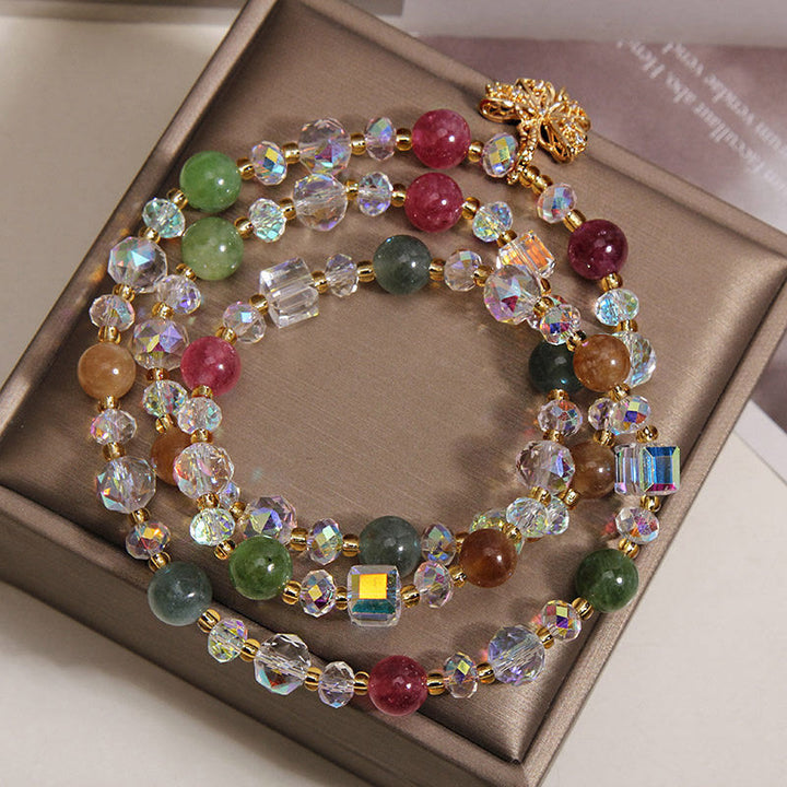 Buddha Stones Pulsera triple de turmalina colorida con mariposa y símbolo de sabiduría - image 2