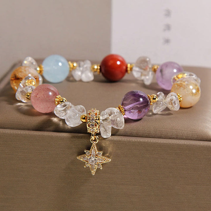Buddha Stones Pulsera con dije de hexagrama de cuarzo y circonita transparente de cristal natural variado - image 5