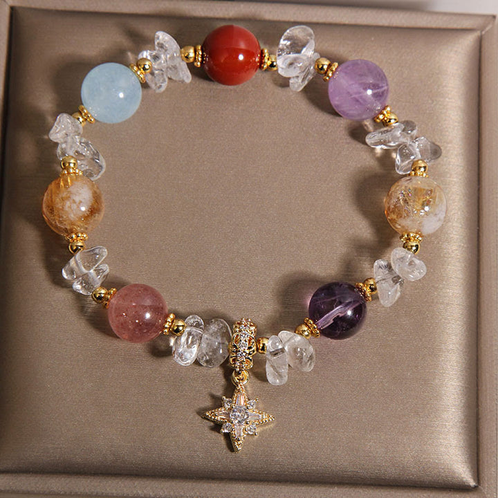 Buddha Stones Pulsera con dije de hexagrama de cuarzo y circonita transparente de cristal natural variado - image 1