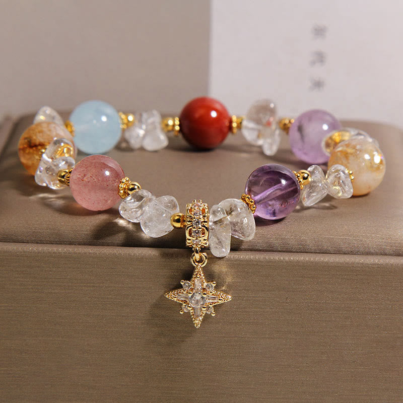 Buddha Stones Pulsera con dije de hexagrama de cuarzo y circonita transparente de cristal natural variado - image 4