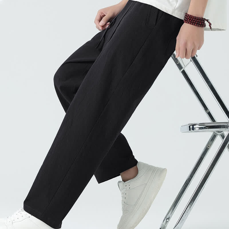 Buddha Stones Pantalones rectos minimalistas de algodón para hombre con cintura elástica y bolsillos, ideales para el verano. - image 12