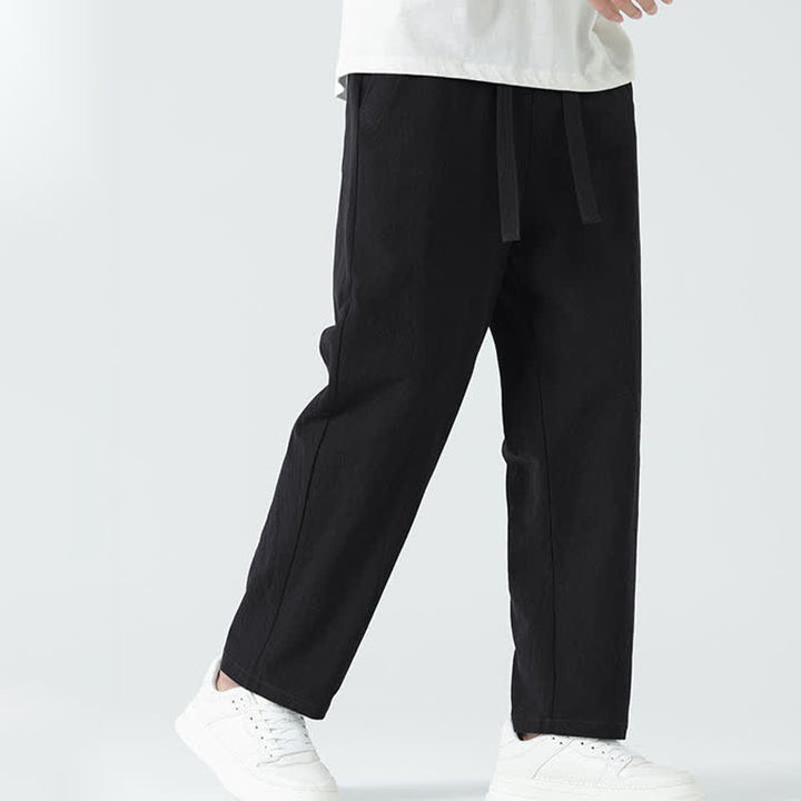Buddha Stones Pantalones rectos minimalistas de algodón para hombre con cintura elástica y bolsillos, ideales para el verano. - image 10
