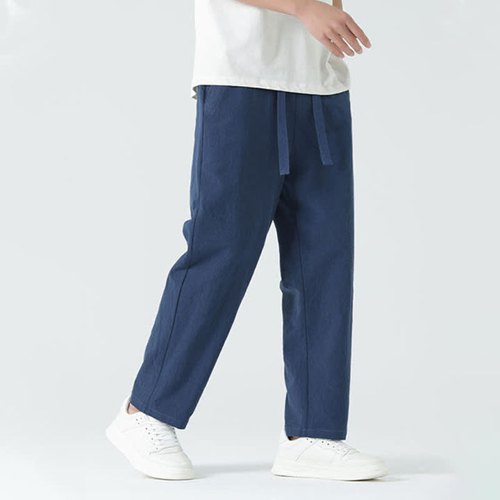 Buddha Stones Pantalones rectos minimalistas de algodón para hombre con cintura elástica y bolsillos, ideales para el verano. - image 4