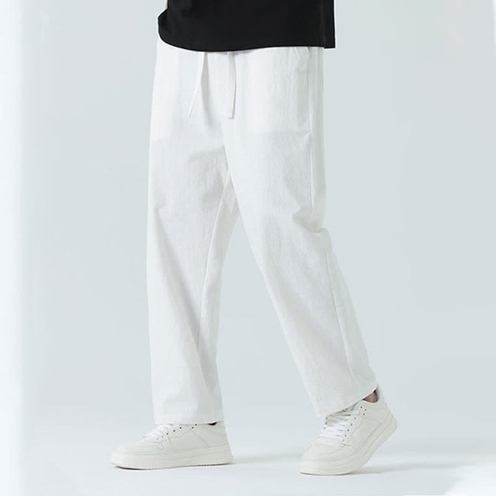 Buddha Stones Pantalones rectos minimalistas de algodón para hombre con cintura elástica y bolsillos, ideales para el verano. - image 16