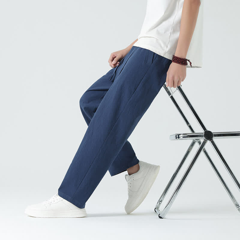 Buddha Stones Pantalones rectos minimalistas de algodón para hombre con cintura elástica y bolsillos, ideales para el verano. - image 6