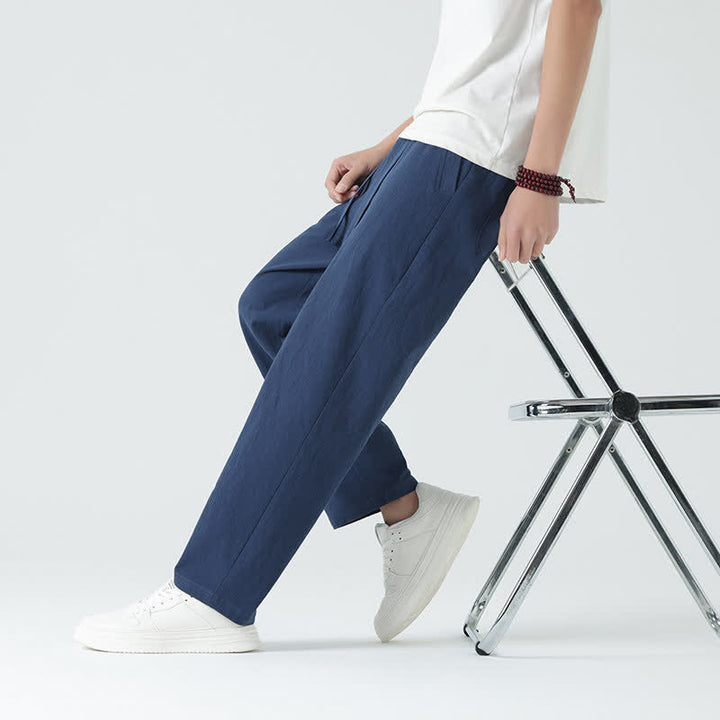 Buddha Stones Pantalones rectos minimalistas de algodón para hombre con cintura elástica y bolsillos, ideales para el verano. - image 6