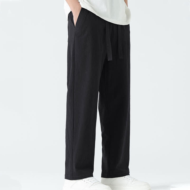Buddha Stones Pantalones rectos minimalistas de algodón para hombre con cintura elástica y bolsillos, ideales para el verano. - image 13