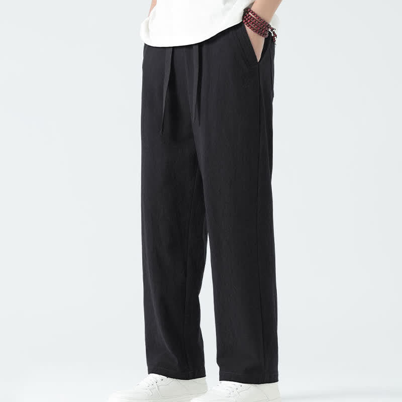 Buddha Stones Pantalones rectos minimalistas de algodón para hombre con cintura elástica y bolsillos, ideales para el verano. - image 11