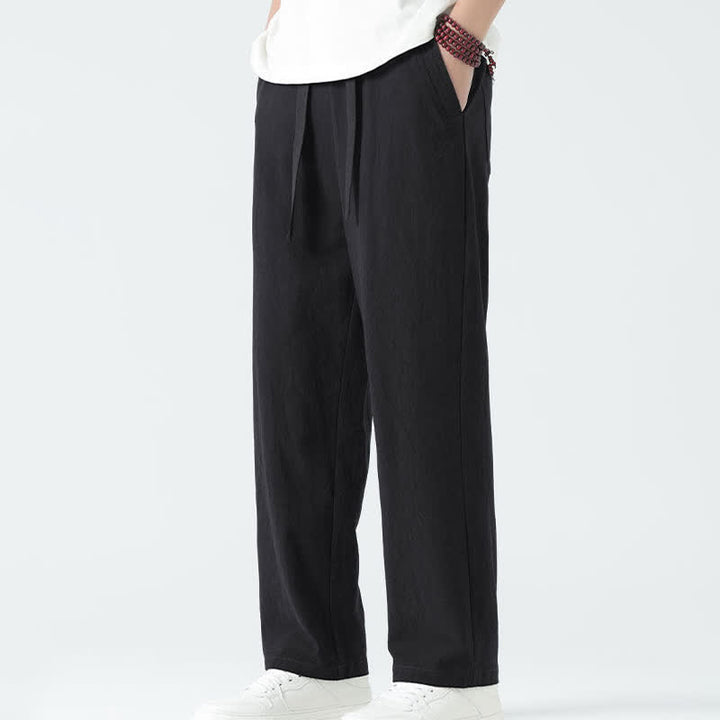Buddha Stones Pantalones rectos minimalistas de algodón para hombre con cintura elástica y bolsillos, ideales para el verano. - image 11