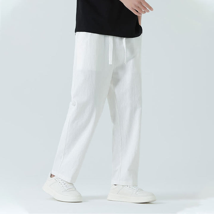 Buddha Stones Pantalones rectos minimalistas de algodón para hombre con cintura elástica y bolsillos, ideales para el verano. - image 20