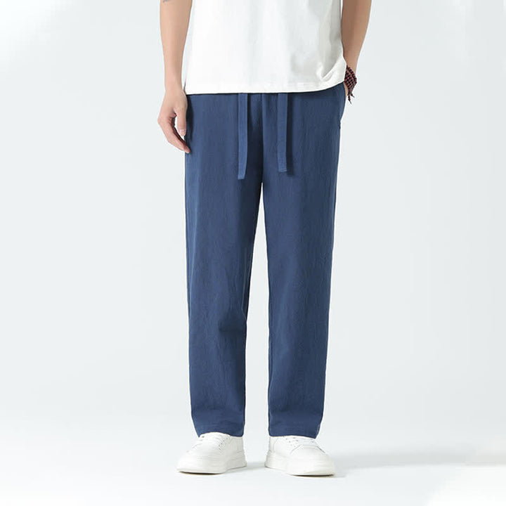 Buddha Stones Pantalones rectos minimalistas de algodón para hombre con cintura elástica y bolsillos, ideales para el verano. - image 1