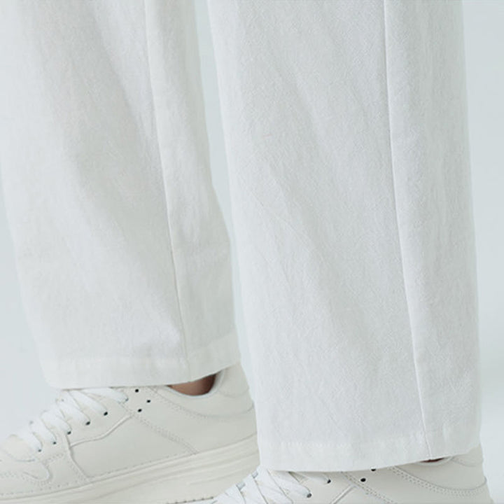 Buddha Stones Pantalones rectos minimalistas de algodón para hombre con cintura elástica y bolsillos, ideales para el verano. - image 24