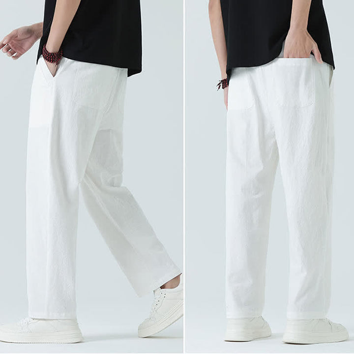 Buddha Stones Pantalones rectos minimalistas de algodón para hombre con cintura elástica y bolsillos, ideales para el verano. - image 18
