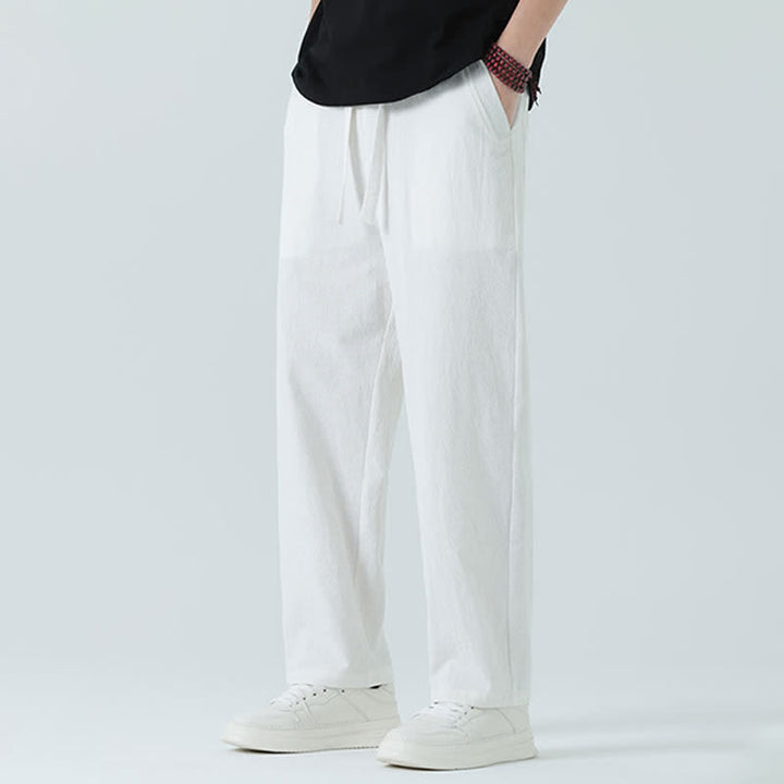 Buddha Stones Pantalones rectos minimalistas de algodón para hombre con cintura elástica y bolsillos, ideales para el verano. - image 17