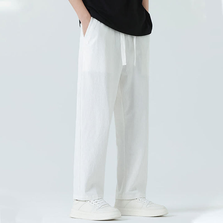 Buddha Stones Pantalones rectos minimalistas de algodón para hombre con cintura elástica y bolsillos, ideales para el verano. - image 19