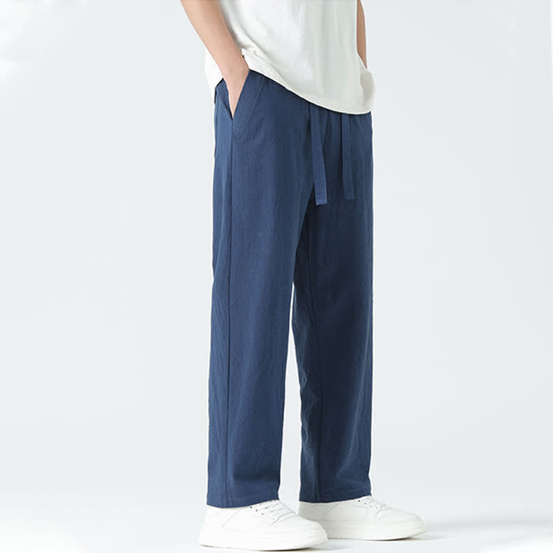 Buddha Stones Pantalones rectos minimalistas de algodón para hombre con cintura elástica y bolsillos, ideales para el verano. - image 7