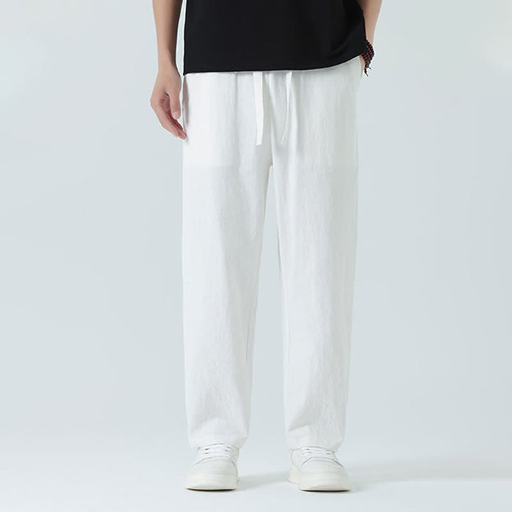 Buddha Stones Pantalones rectos minimalistas de algodón para hombre con cintura elástica y bolsillos, ideales para el verano. - image 15