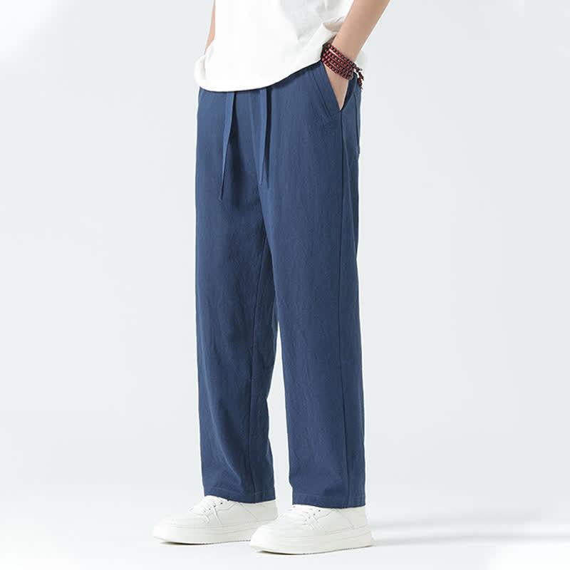 Buddha Stones Pantalones rectos minimalistas de algodón para hombre con cintura elástica y bolsillos, ideales para el verano. - image 5