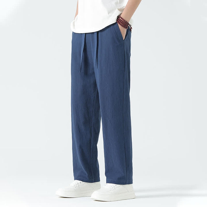 Buddha Stones Pantalones rectos minimalistas de algodón para hombre con cintura elástica y bolsillos, ideales para el verano. - image 5