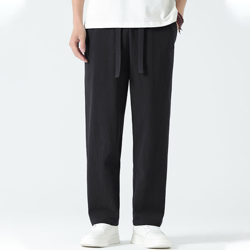 Buddha Stones Pantalones rectos minimalistas de algodón para hombre con cintura elástica y bolsillos, ideales para el verano. - image 9