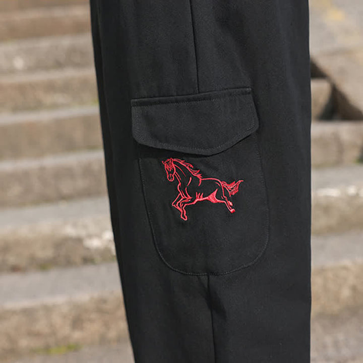 Buddha Stones Pantalones harem de verano informales para hombre con cordón ajustable, bordado y bolsillos. - image 11
