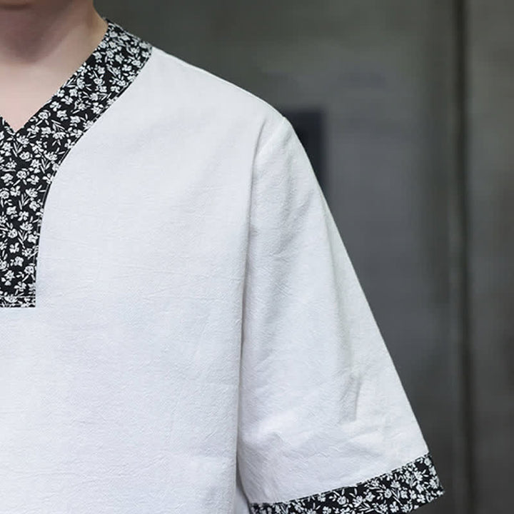 Buddha Stones Camisa de manga corta de algodón para hombre, estilo casual de verano, con cuello mandarín y botones de rana. - image 9