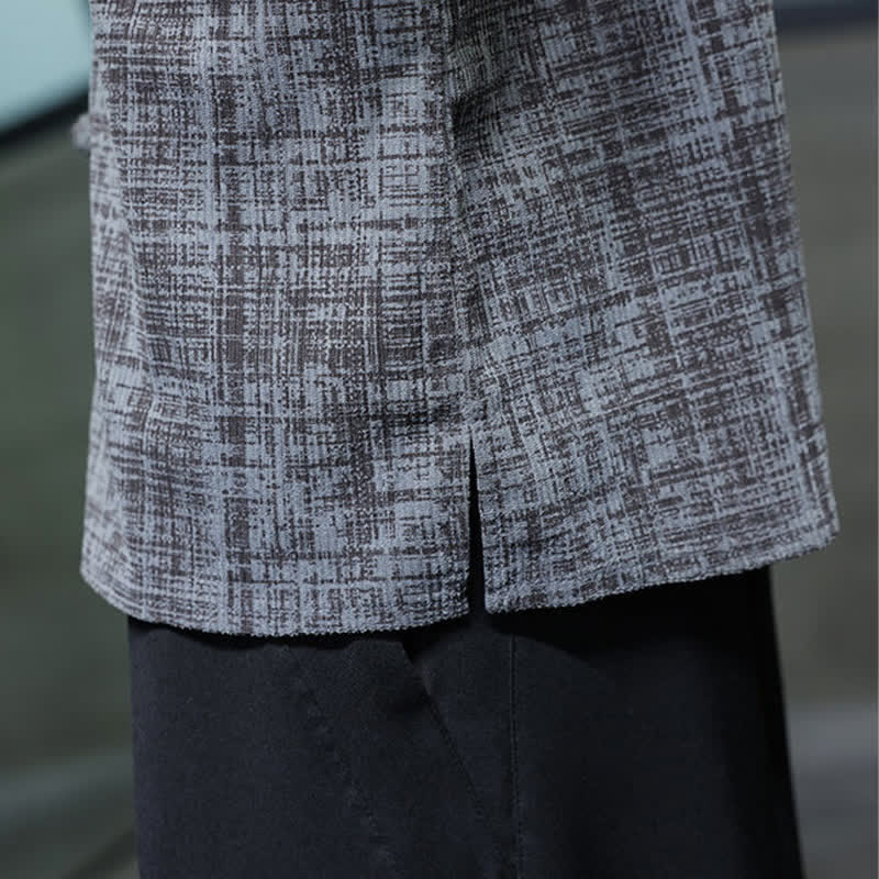 Buddha Stones Camisa de manga corta para hombre, color liso, con cuello mandarín y botones de rana, estilo casual de verano. - image 10