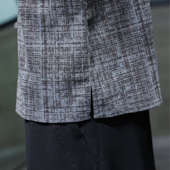 Buddha Stones Camisa de manga corta para hombre, color liso, con cuello mandarín y botones de rana, estilo casual de verano. - image 10