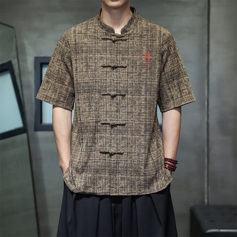 Buddha Stones Camisa de manga corta para hombre, color liso, con cuello mandarín y botones de rana, estilo casual de verano. - Perú - US/UK/AU46, EU56 (5XL) - image 11
