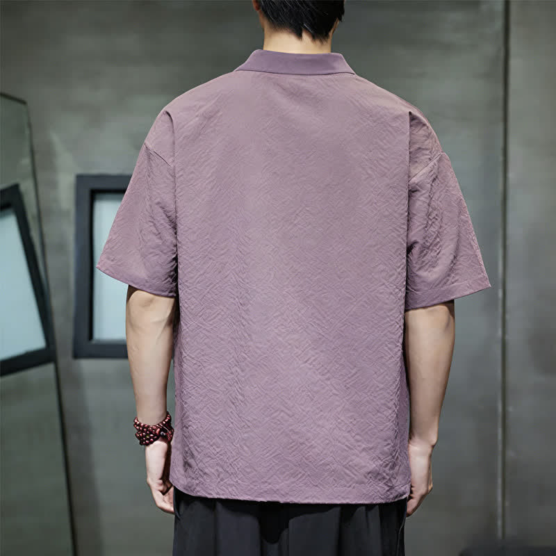 Buddha Stones Camisas de manga corta para hombre, estilo casual de verano, con bordados y color liso. - image 1
