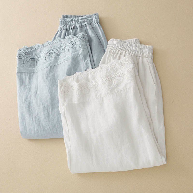 Buddha Stones Pantalones de mujer de lino y algodón, de pierna ancha y con bolsillos, ideales para el verano. - image 13