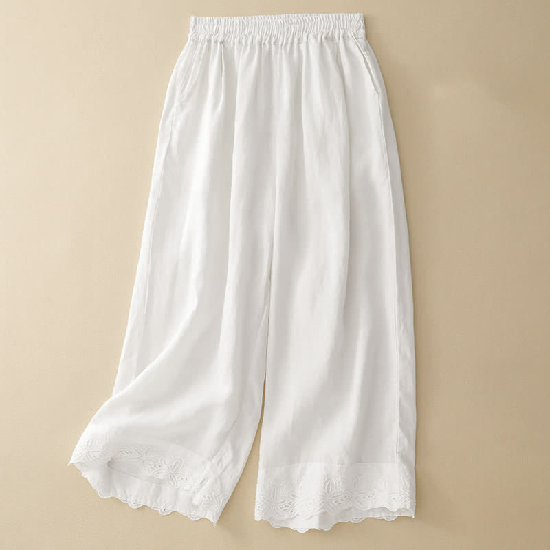 Buddha Stones Pantalones de mujer de lino y algodón, de pierna ancha y con bolsillos, ideales para el verano. - Blanco - US8-10，UK/AU12-14，EU40-42 (2XL) - image 3