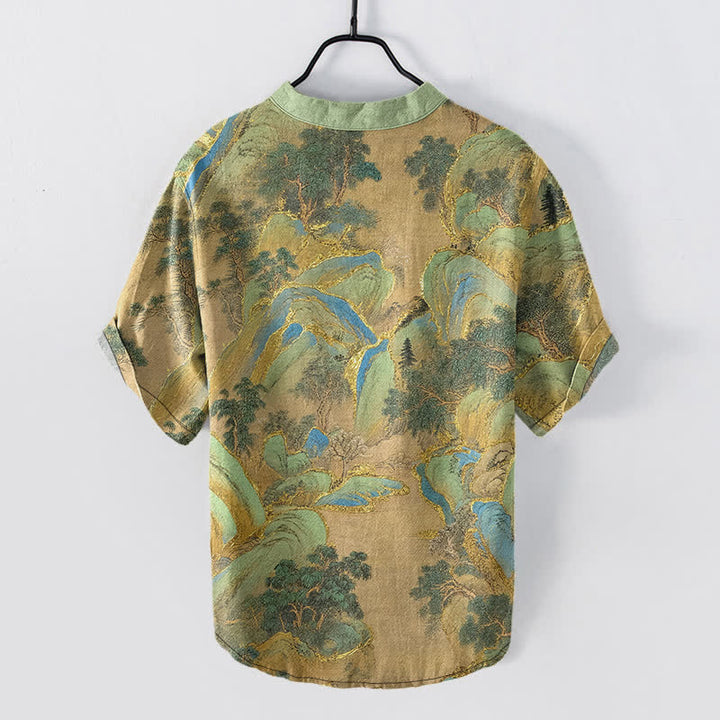 Buddha Stones Camisa de manga corta con medio botón para hombre con el emblema de Cotton Mountain - image 1