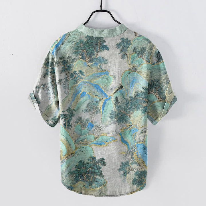 Buddha Stones Camisa de manga corta con medio botón para hombre con el emblema de Cotton Mountain - image 6