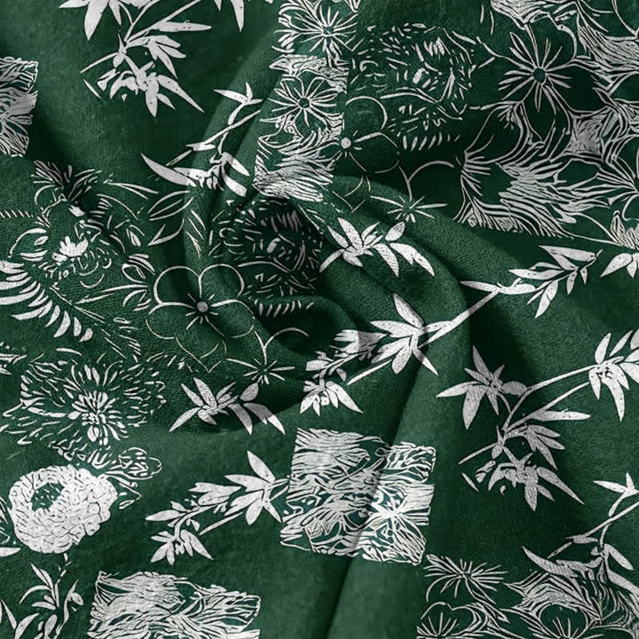 Buddha Stones Camisa de manga corta con medio botón para hombre, de algodón, bambú y con emblema de ciruela. - image 2