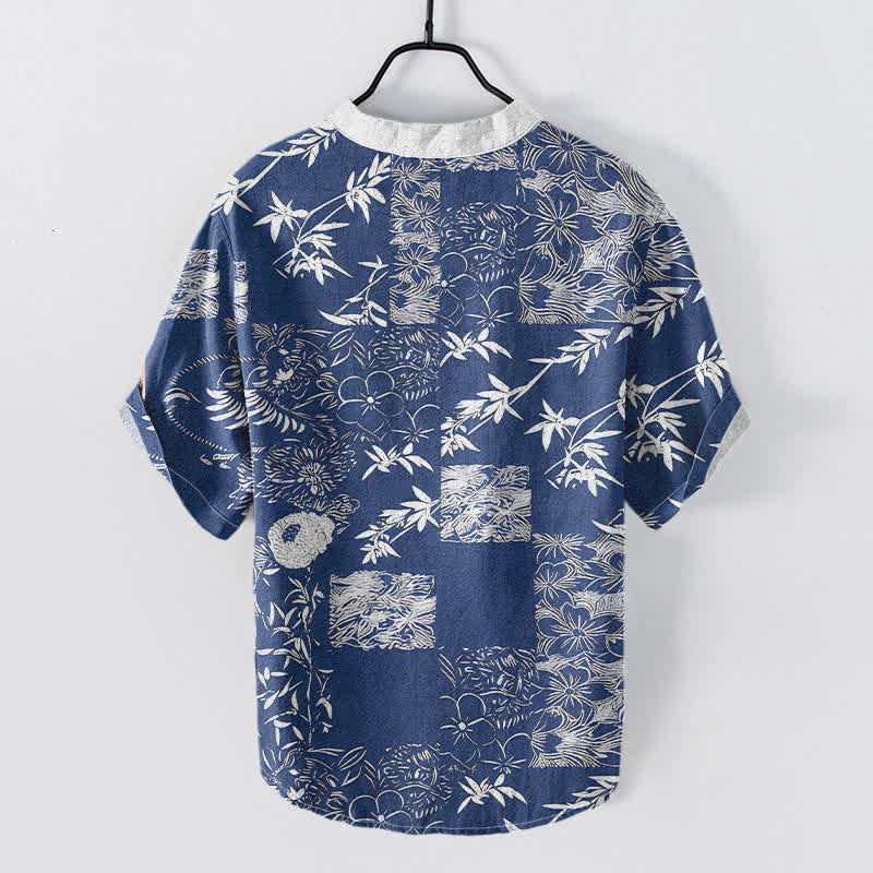 Buddha Stones Camisa de manga corta con medio botón para hombre, de algodón, bambú y con emblema de ciruela. - image 4