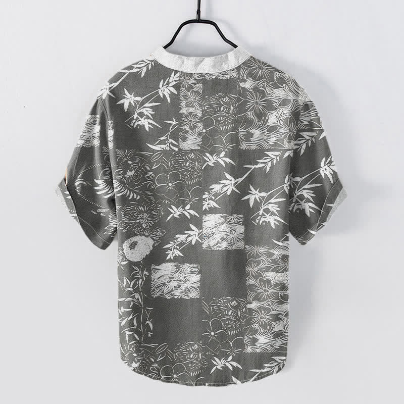Buddha Stones Camisa de manga corta con medio botón para hombre, de algodón, bambú y con emblema de ciruela. - image 6