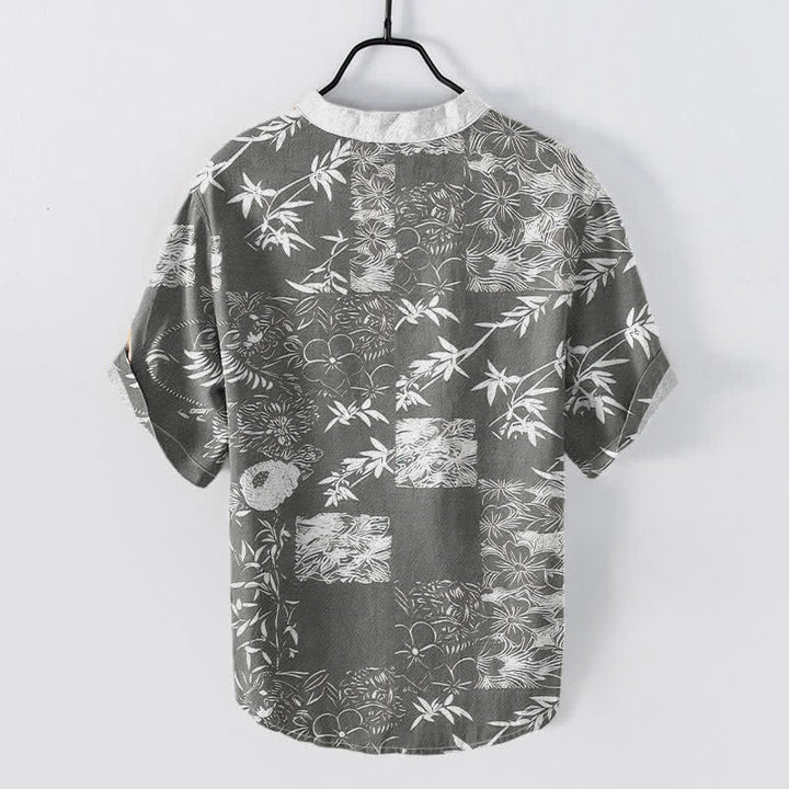 Buddha Stones Camisa de manga corta con medio botón para hombre, de algodón, bambú y con emblema de ciruela. - image 6