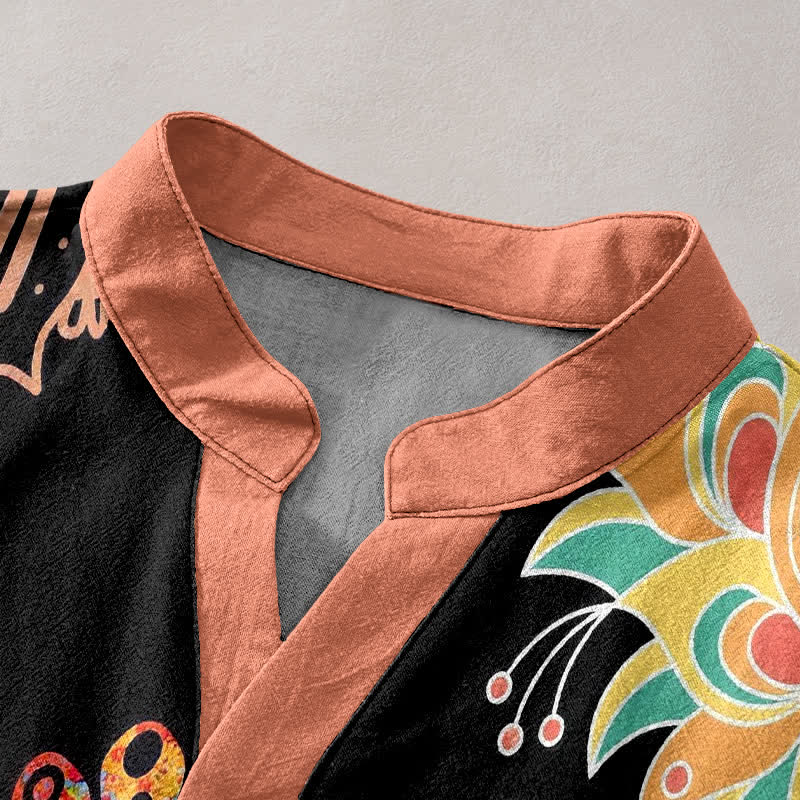 Buddha Stones Camisa de manga corta con medio botón para hombre, de algodón, con estampado de mandala de loto y pavo real (Om). - image 2