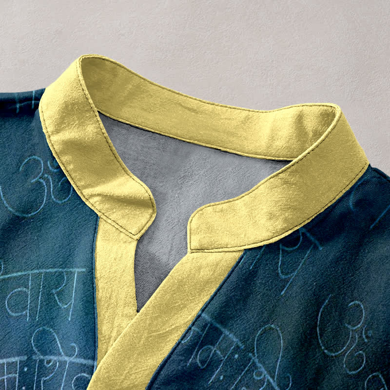 Buddha Stones Camisa de manga corta con medio botón para hombre, de algodón, con emblema del mantra Om. - image 2